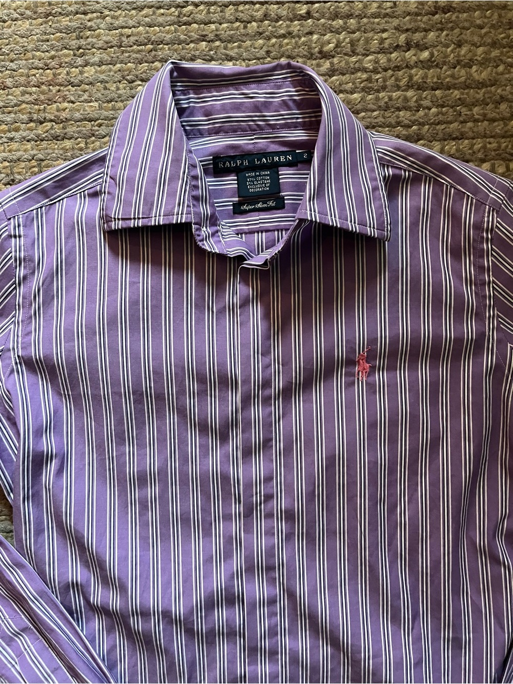 Ralph Lauren Super Slim Fit Lilac Striped Button Down Shirt - Picture 2 of 4